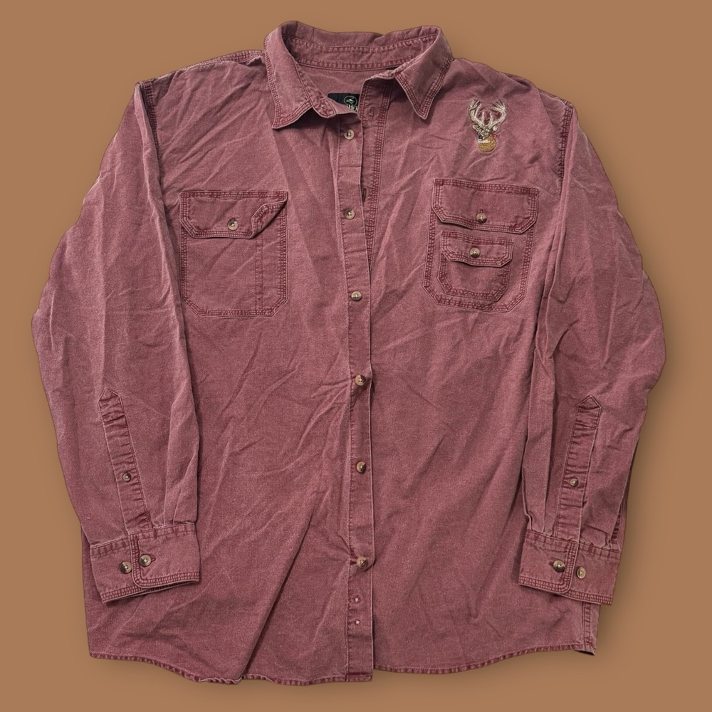 Vintage Deer Embroidered Button Up